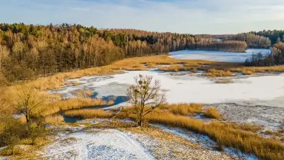 Mazurska zima z lotu ptaka, luty 2022