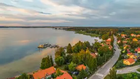 Zachód słońca nad jeziorem Bocznym, Rydzewo z lotu ptaka, lipiec 2025 r. - zdjęcie 4