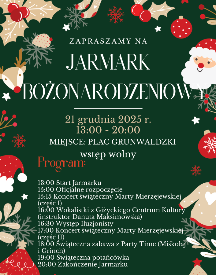 Giżycko zaprasza na Jarmark Bożonarodzeniowy pod Honorowym Patronatem Marszałka